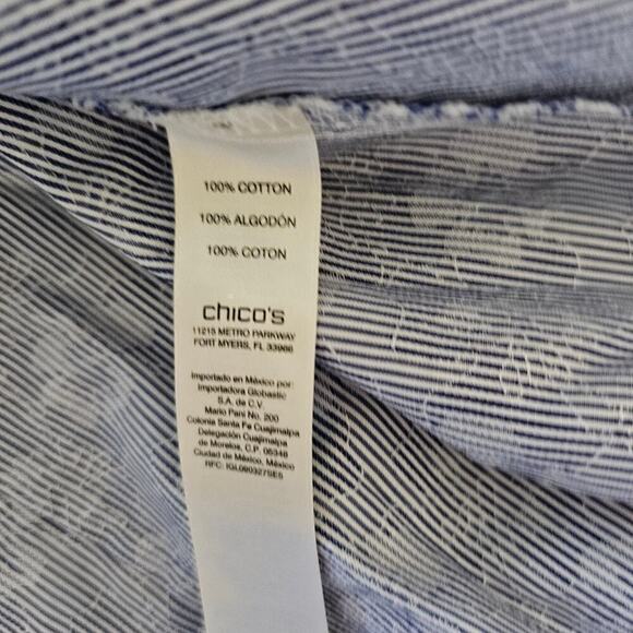 Chico's blue striped floral button down sz medium - Picture 7 of 7